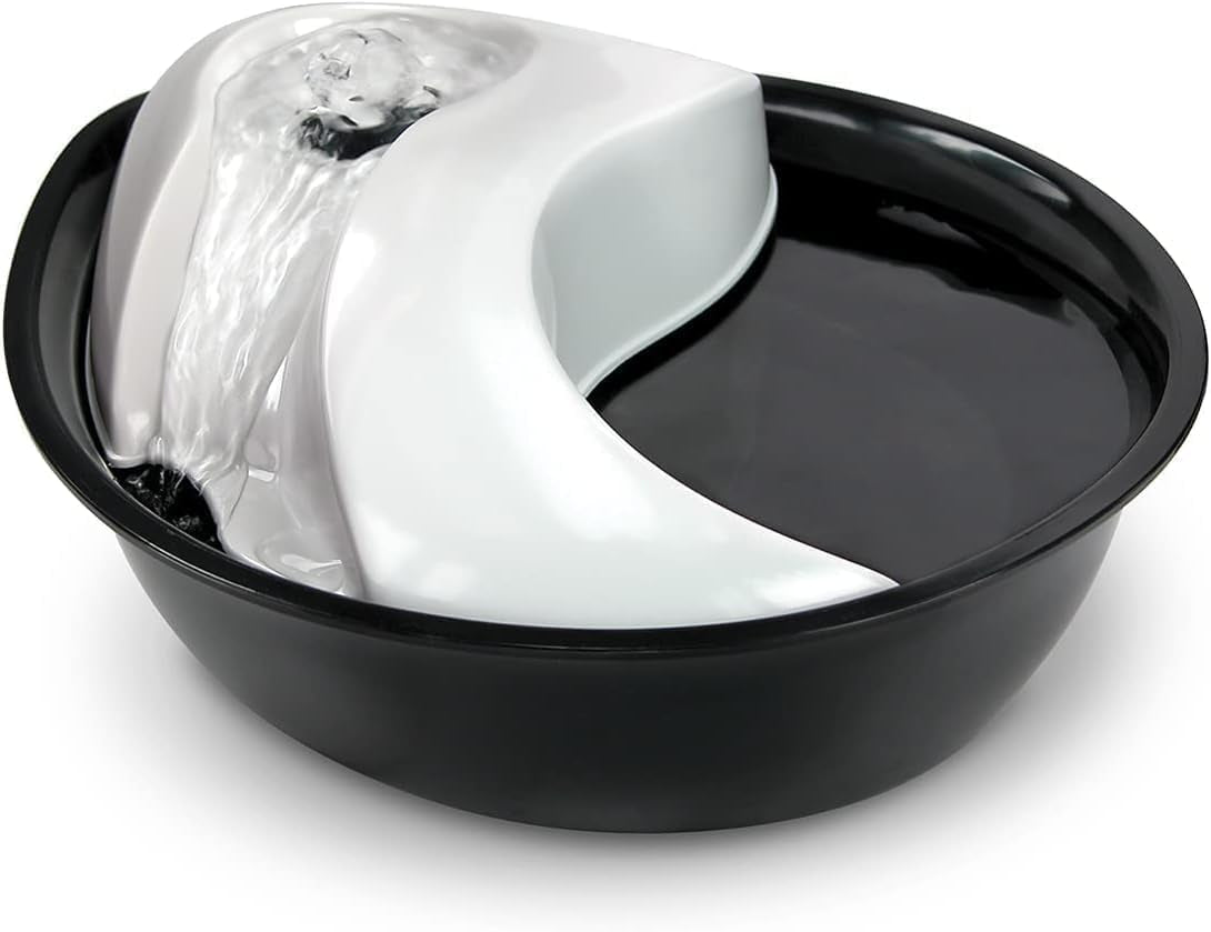 Raindrop Fountain, Pet Drinking Fountains (60 Oz., Plastic -Black & White)